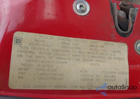 1994 Chevrolet Gmt-400 K1500 from USA, damaged, VIN 1GCEK14K5RZ112478